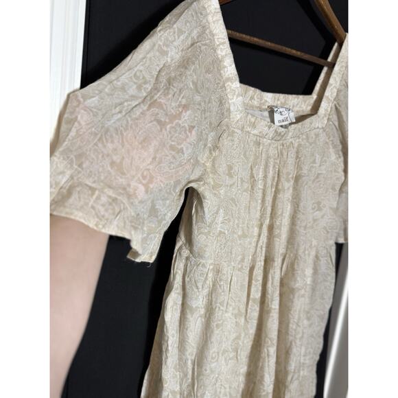 Naif Women Small Dress Boho Peasant Tan Paisley Lined Cottage Core Light‎ Beachy - Picture 5 of 9
